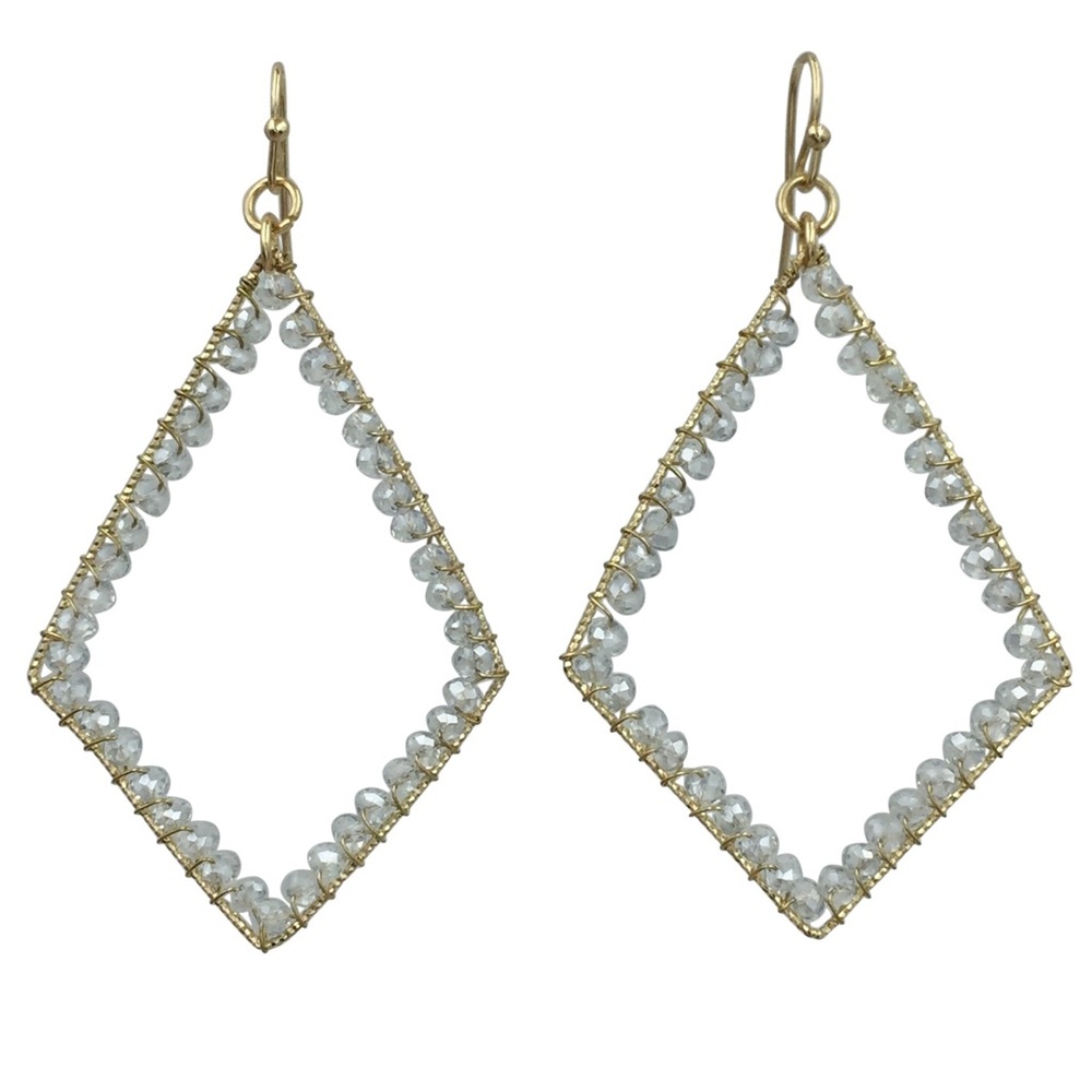 Light Grey Glass Bead Wrapped Dangle Earrings